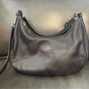 Coach Black Pebbled Leather Shoulder Hobo with Gold Hardware